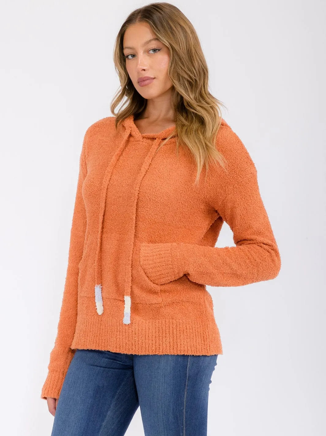 WOMEN'S LONG SLEEVE FRONT POCKETS HOODED PULLOVER SWEATER
