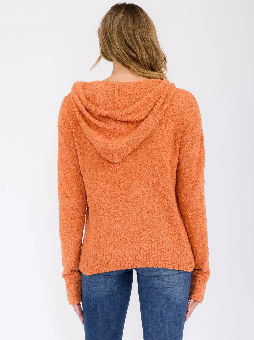 WOMEN'S LONG SLEEVE FRONT POCKETS HOODED PULLOVER SWEATER