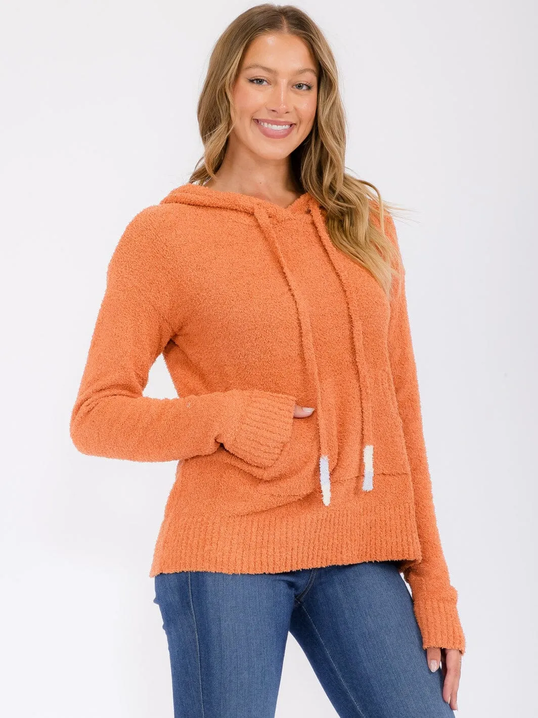 WOMEN'S LONG SLEEVE FRONT POCKETS HOODED PULLOVER SWEATER