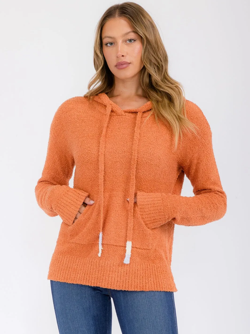 WOMEN'S LONG SLEEVE FRONT POCKETS HOODED PULLOVER SWEATER