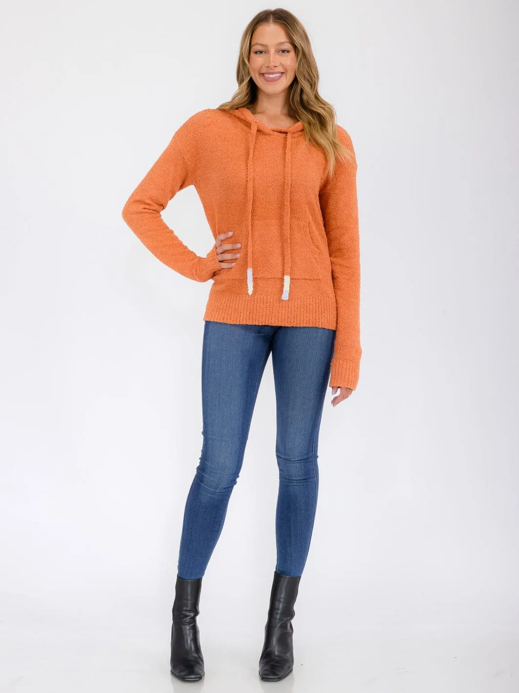 WOMEN'S LONG SLEEVE FRONT POCKETS HOODED PULLOVER SWEATER