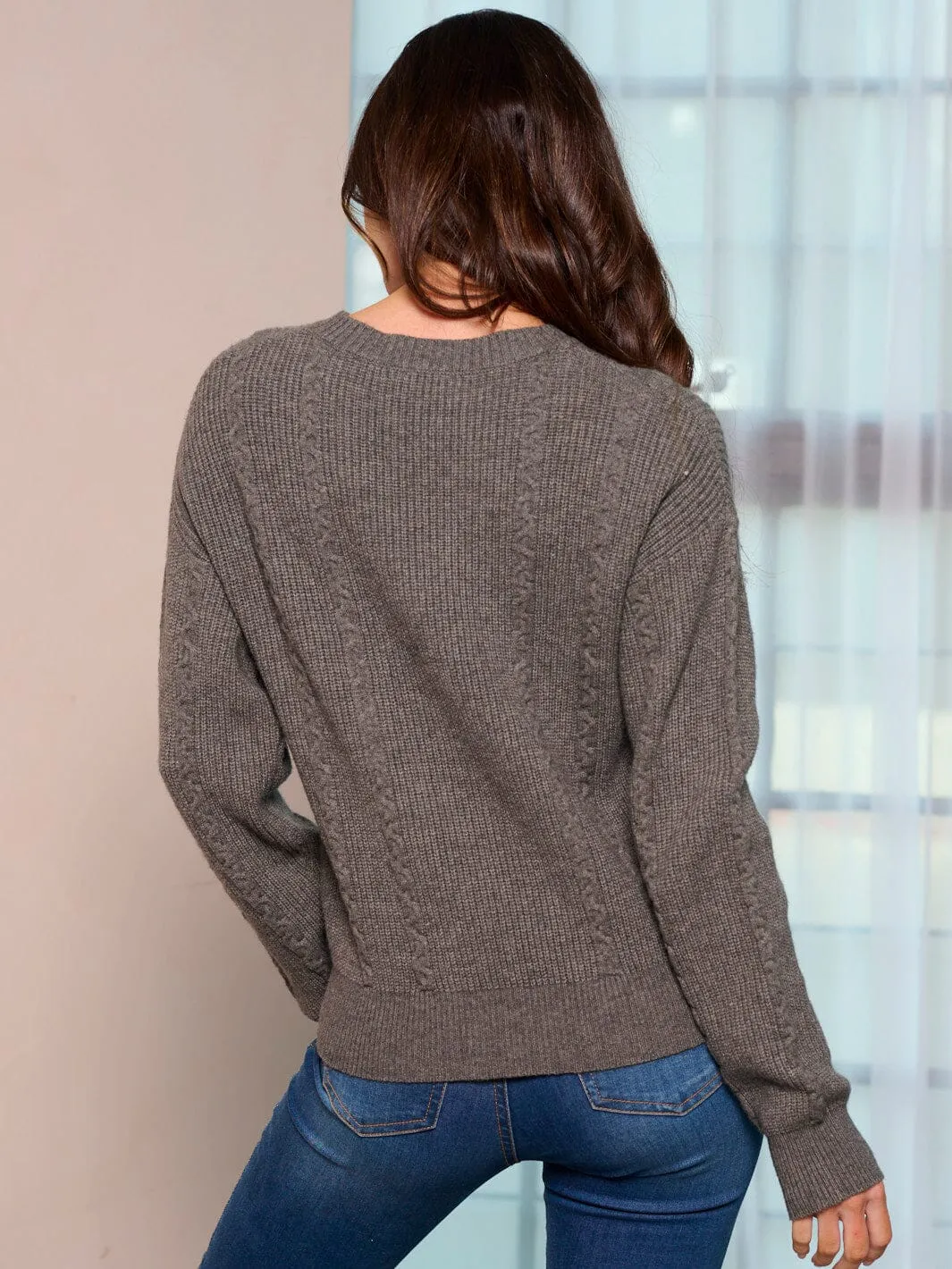 WOMEN'S LONG SLEEVE KNIT DITSY FLOWERS PULLOVER SWEATER