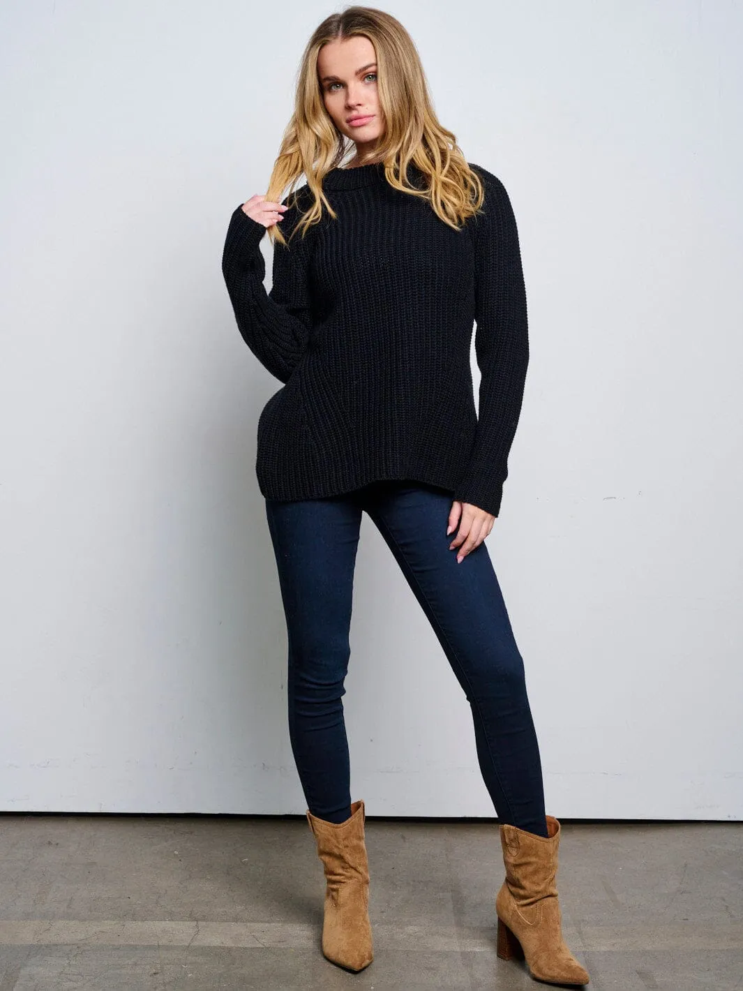 WOMEN'S LONG SLEEVE KNITTED PULLOVER SWEATER