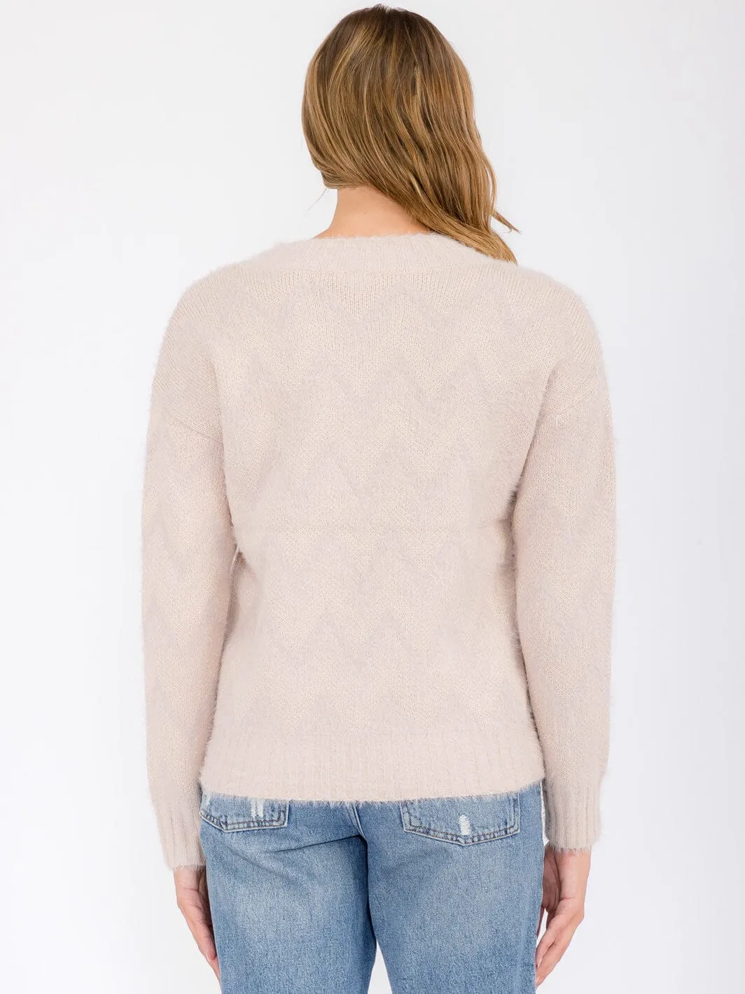 WOMEN'S LONG SLEEVE SHIMMER DETAILED PULLOVER SWEATER