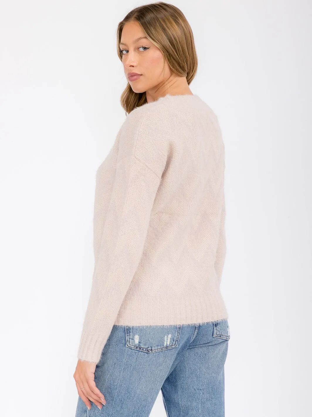 WOMEN'S LONG SLEEVE SHIMMER DETAILED PULLOVER SWEATER