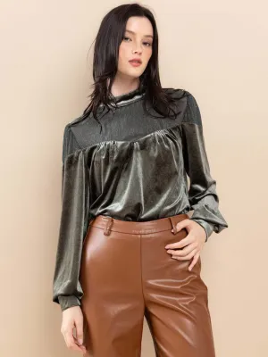 WOMEN'S LONG SLEEVE SHIMMER VELVET BLOUSE TOP