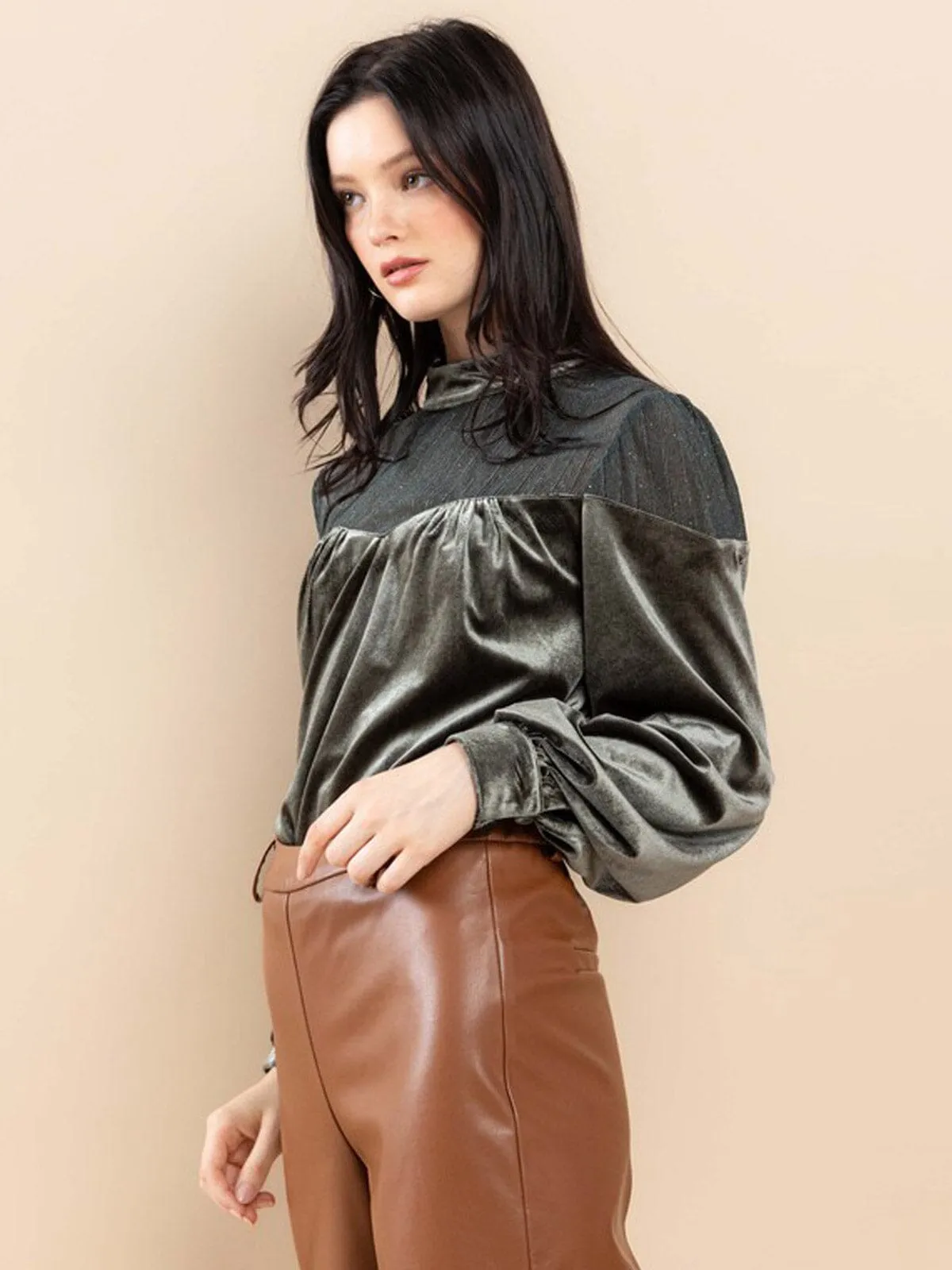WOMEN'S LONG SLEEVE SHIMMER VELVET BLOUSE TOP