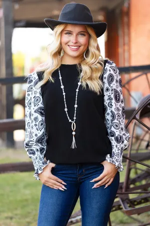 Women's Paisley Print Bubble Sleeve Top