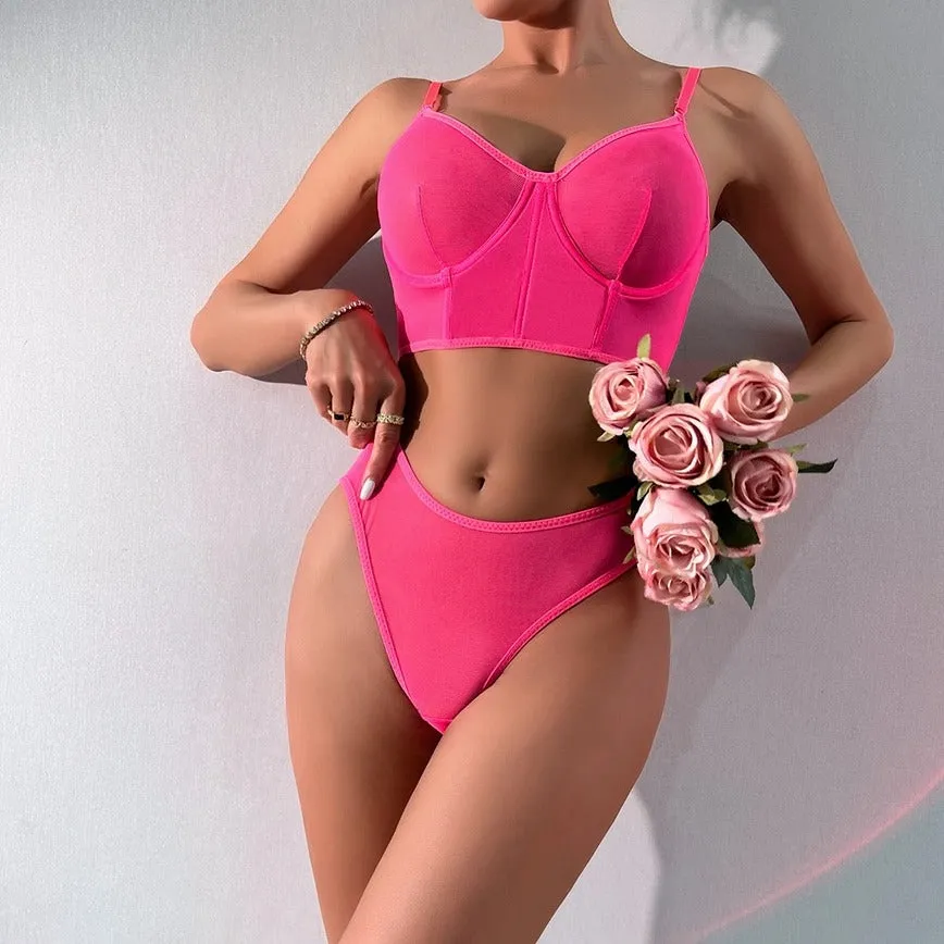 Women's Satin Bra & Thong Set