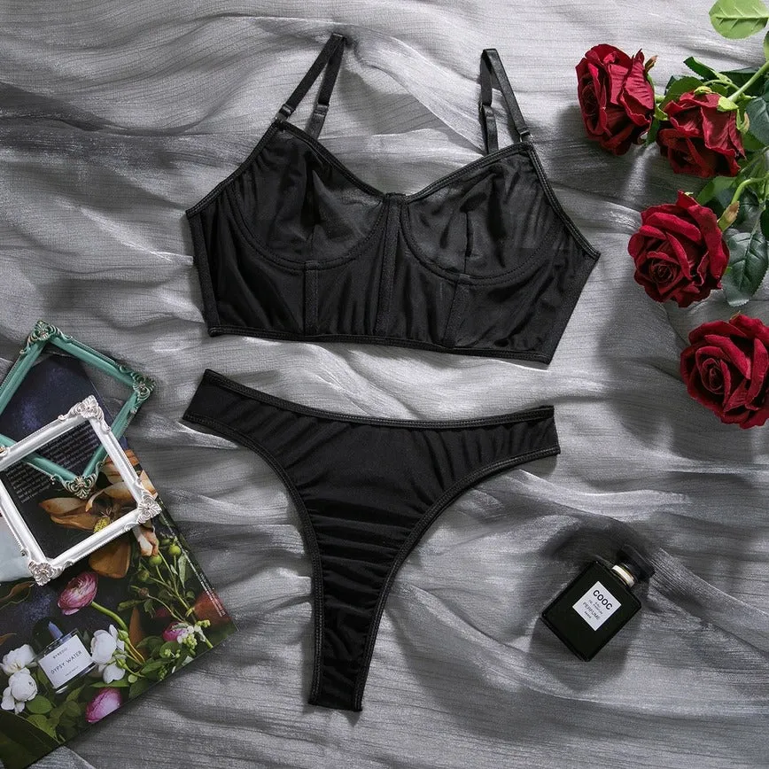 Women's Satin Bra & Thong Set