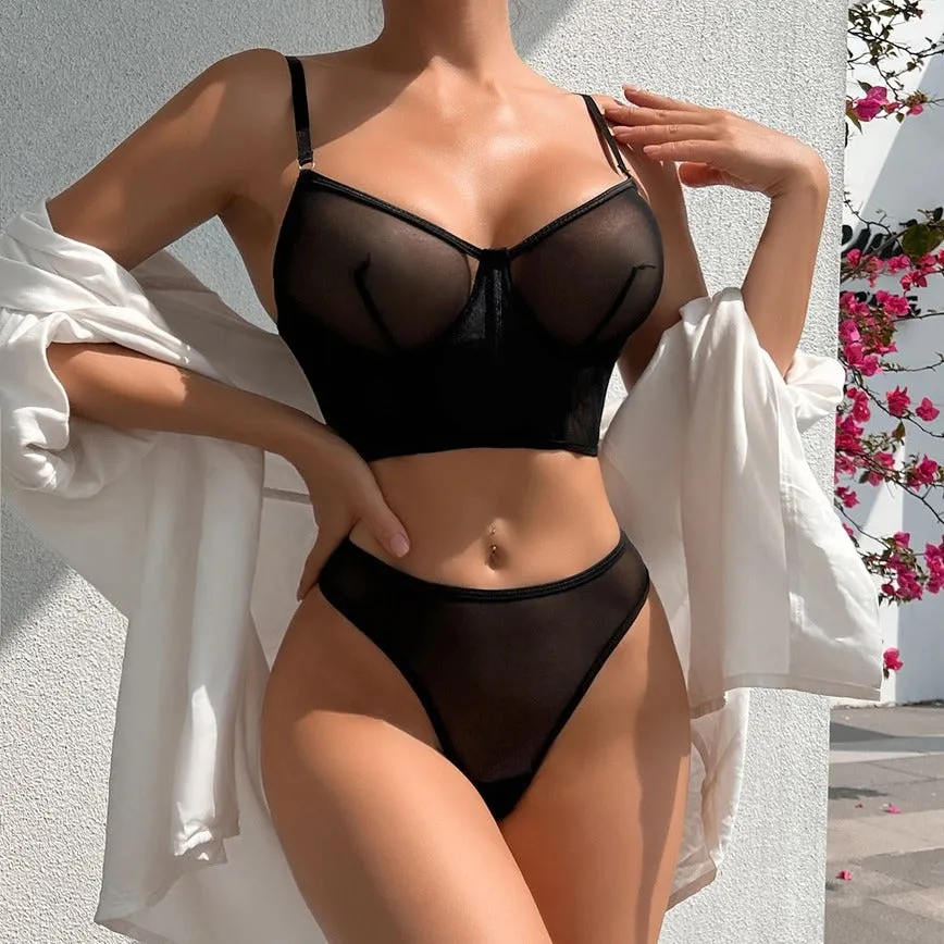 Women's Satin Bra & Thong Set