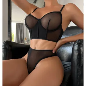 Women's Satin Bra & Thong Set