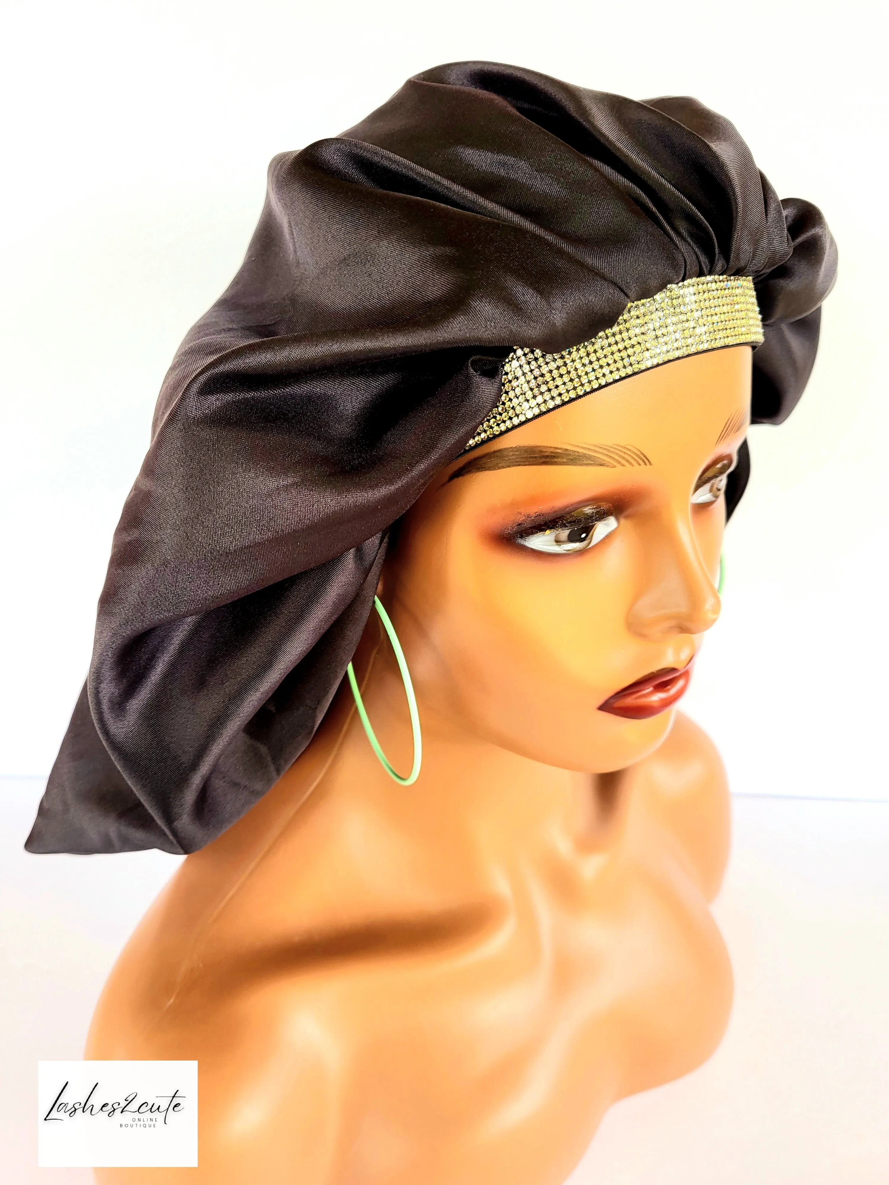 Women's Silky Satin Jewel Bonnet X-Jumbo Black