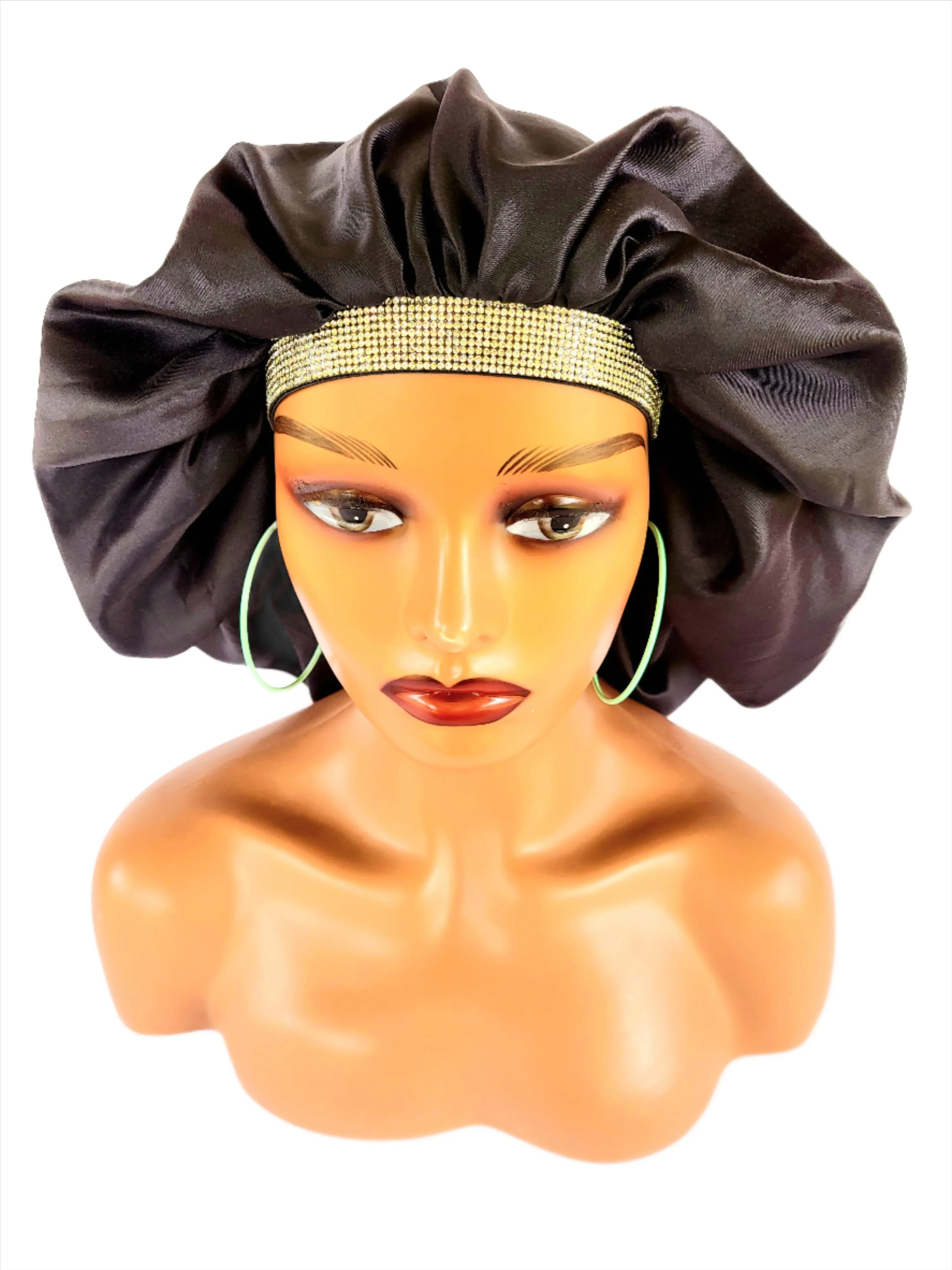 Women's Silky Satin Jewel Bonnet X-Jumbo Black
