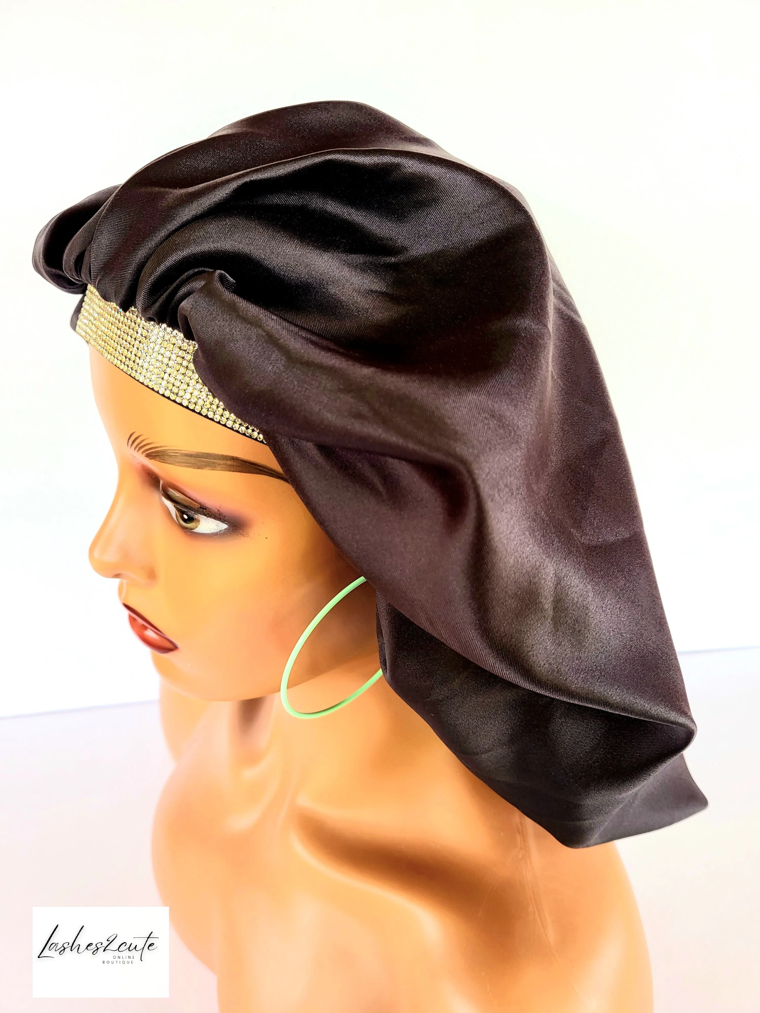 Women's Silky Satin Jewel Bonnet X-Jumbo Black