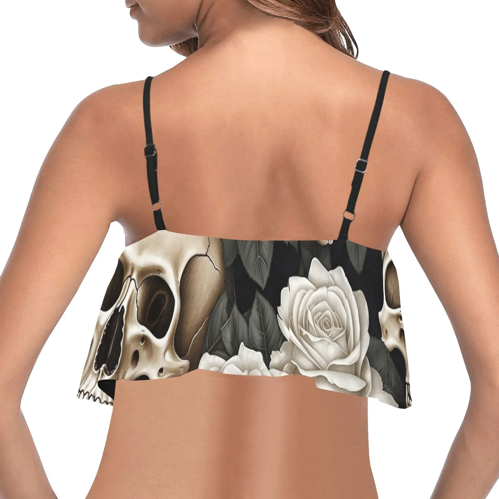 Women's Skulls & Roses Ruffle Bikini Top