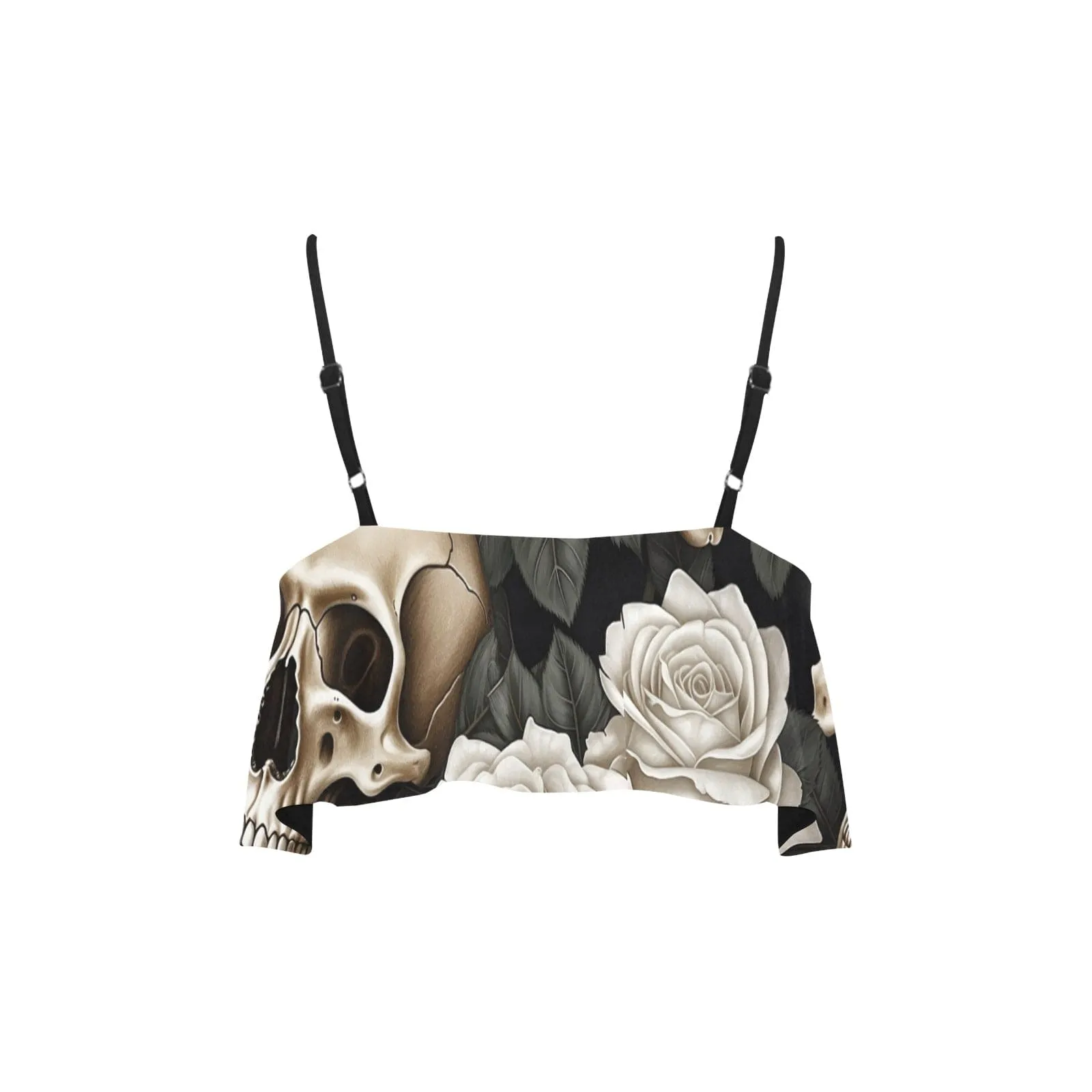 Women's Skulls & Roses Ruffle Bikini Top