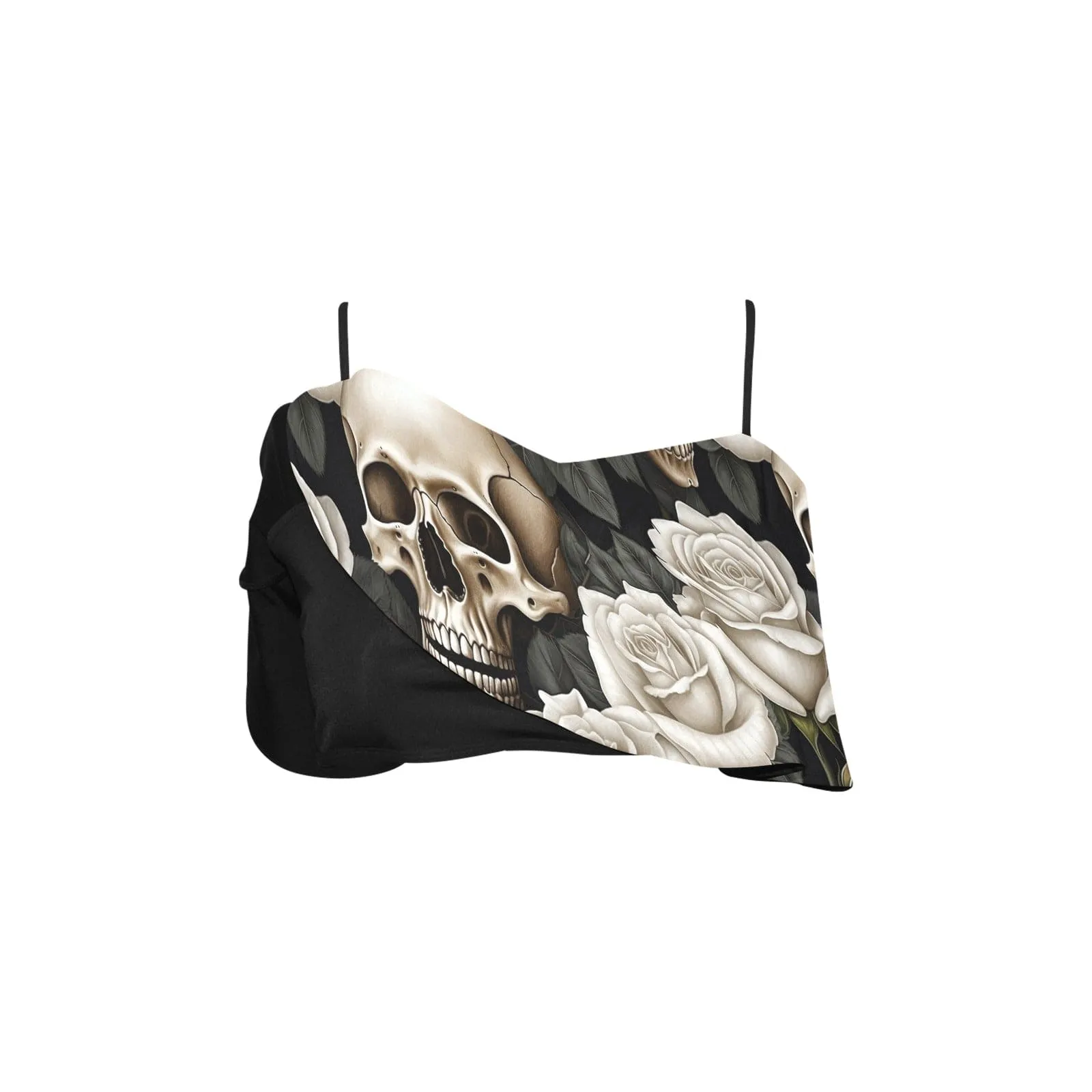 Women's Skulls & Roses Ruffle Bikini Top