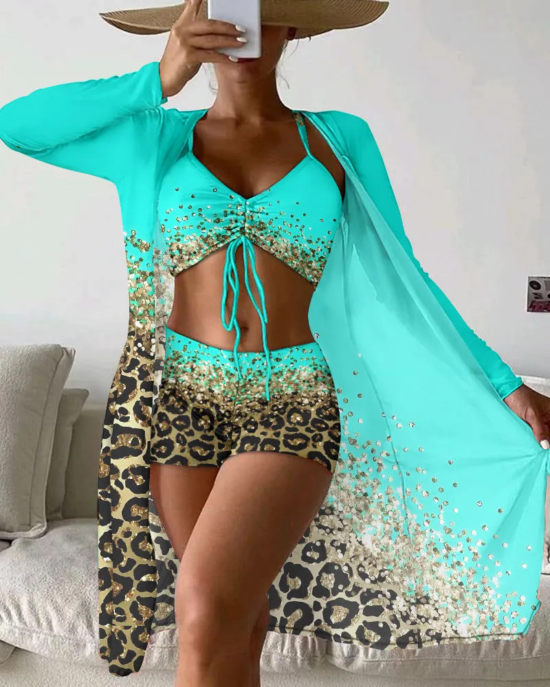 Women's Split Print Swimsuit Set