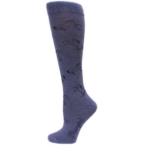 Women's Wrangler Denim Blue Printed Horses Knee High Boot Socks