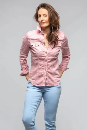Yarmony Linen Cotton Denim Shirt In Pink Rose