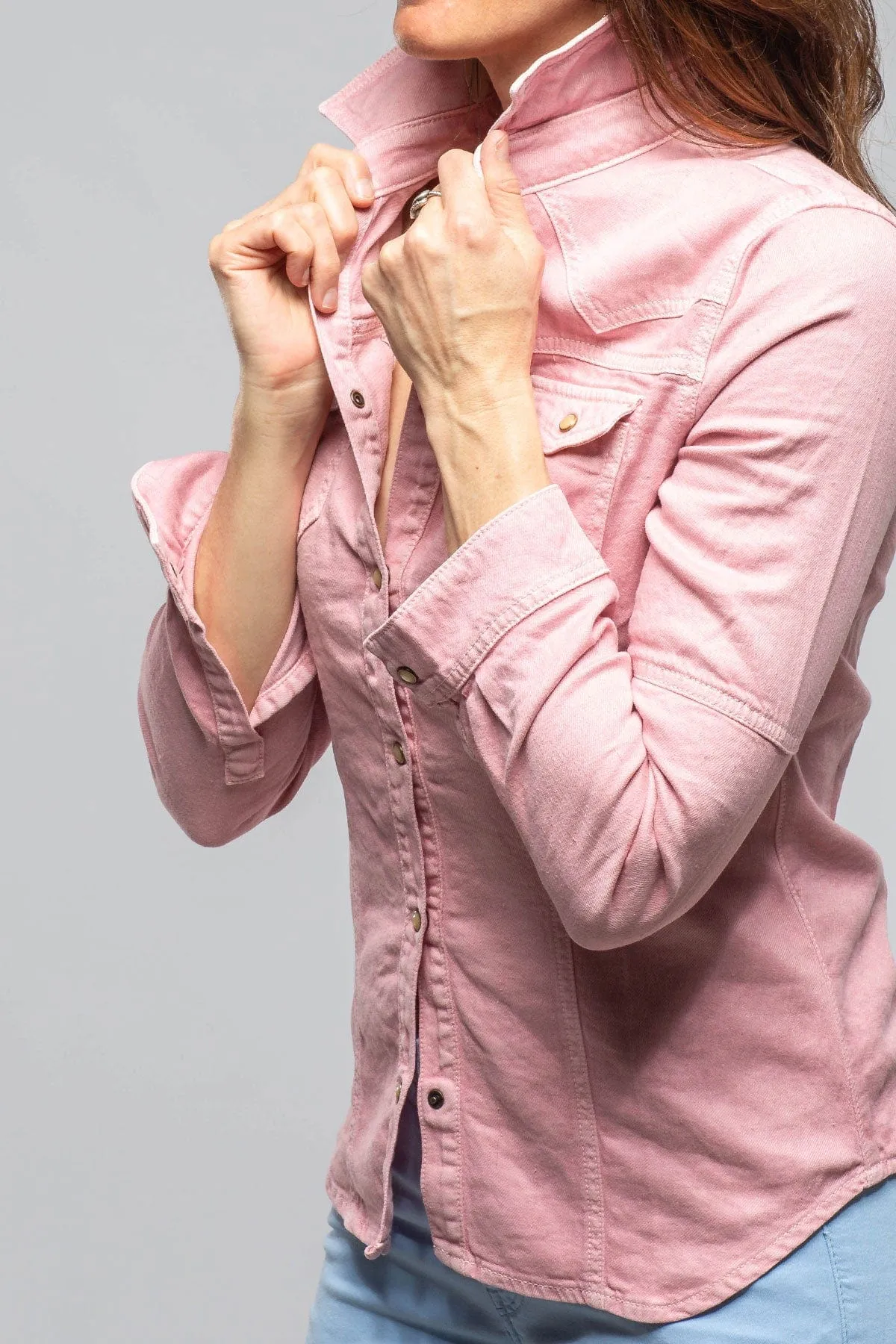 Yarmony Linen Cotton Denim Shirt In Pink Rose