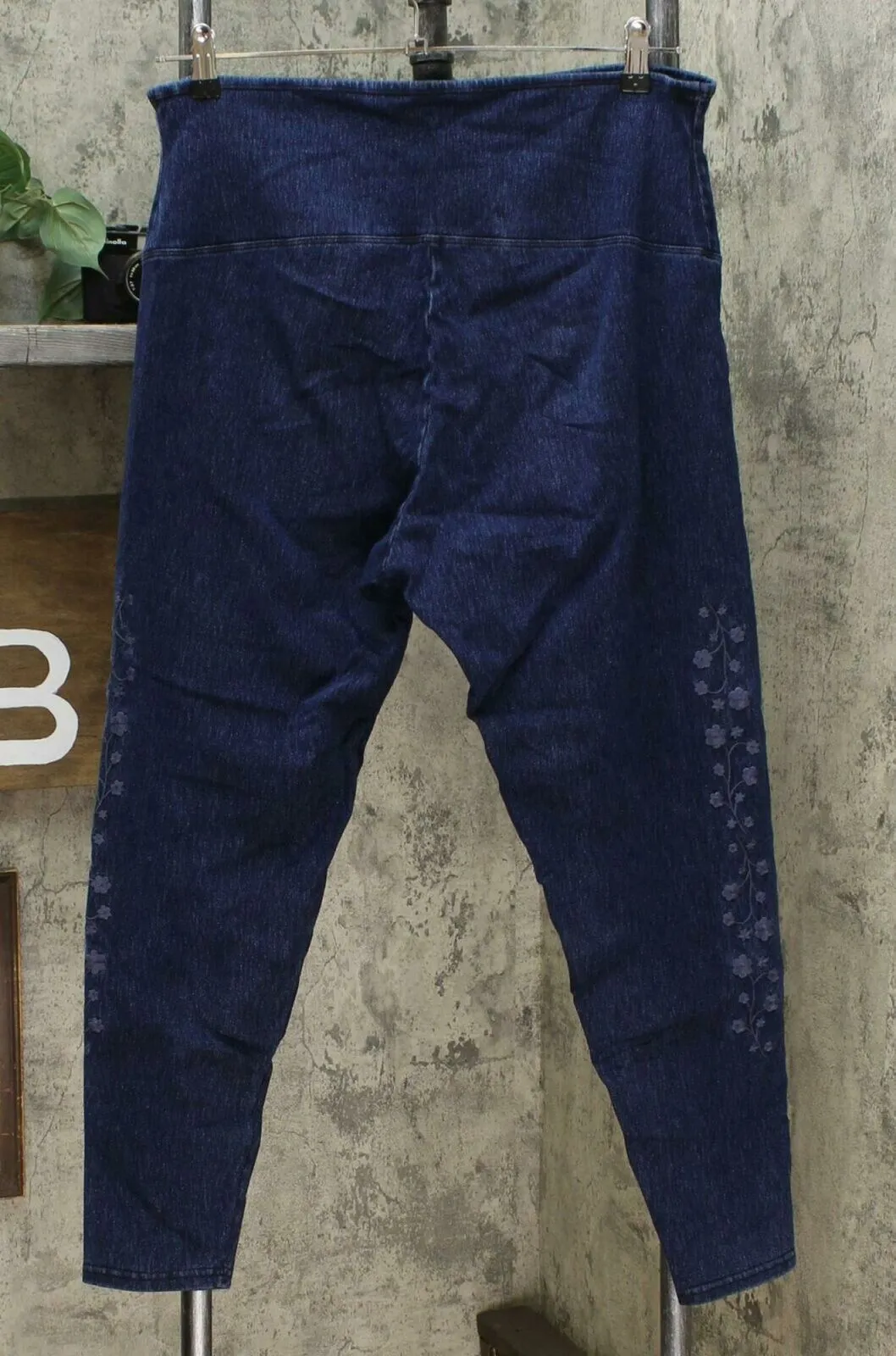 Yummie Women's Plus Size Denim Jeggings With Embroidered Detail Indigo 1X